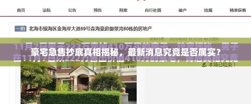 豪宅急售抄底真相揭秘，最新消息究竟是否屬實？